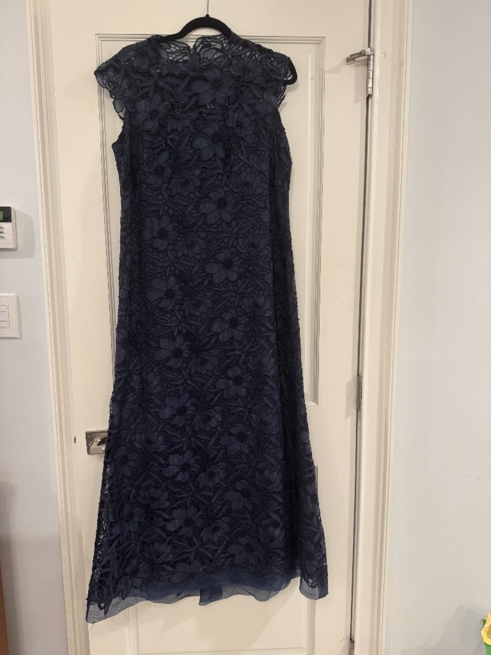 Navy Blue Lace Bridesmaid Gown – High Neck, A-Line, Elegant Formal